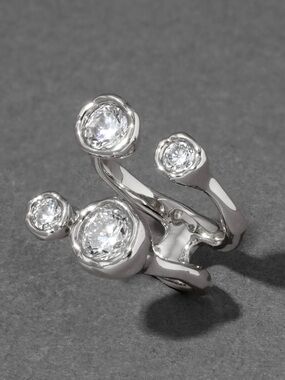 ALEXIS BITTAR Asterales Open Ring Silver Clear CZ Adjustable MY06